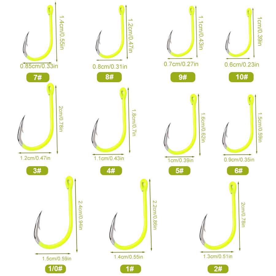 NGB 50pcs 1/0#-10#Fluorescent  - огляд і ціна Fishing Hook Barbless
